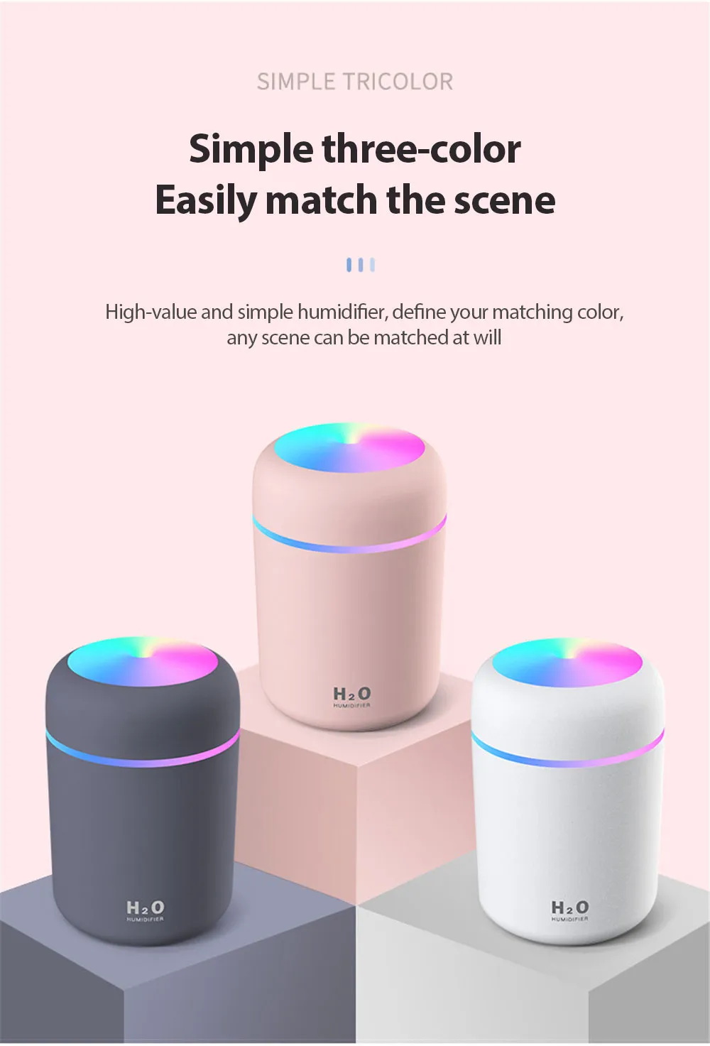 300ml Air Humidifier Portable Ultrasonic Colorful Light H2O Aroma Diffuser Cool Mist For Car Bedroom Home Purifier Humificador