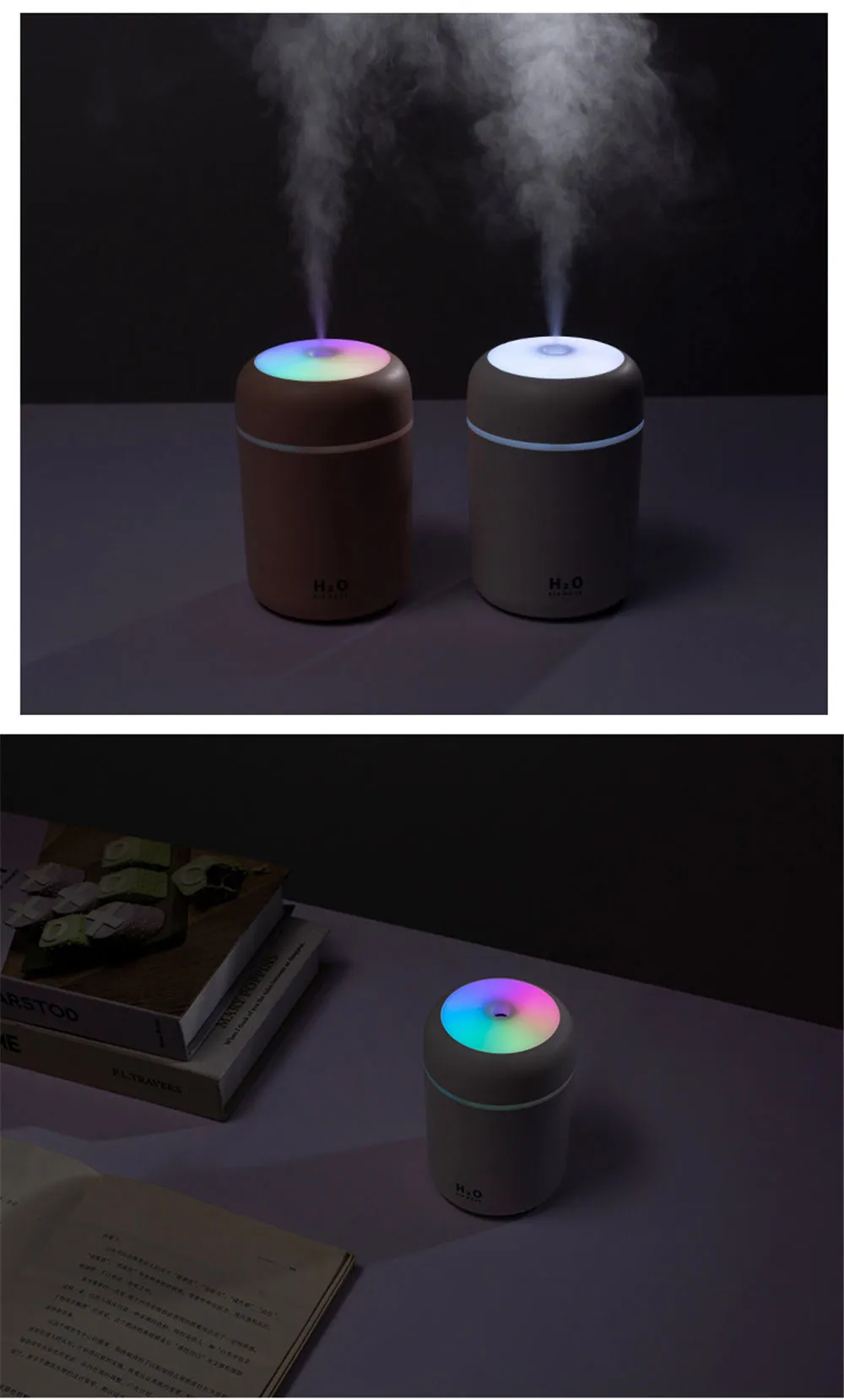 300ml Air Humidifier Portable Ultrasonic Colorful Light H2O Aroma Diffuser Cool Mist For Car Bedroom Home Purifier Humificador