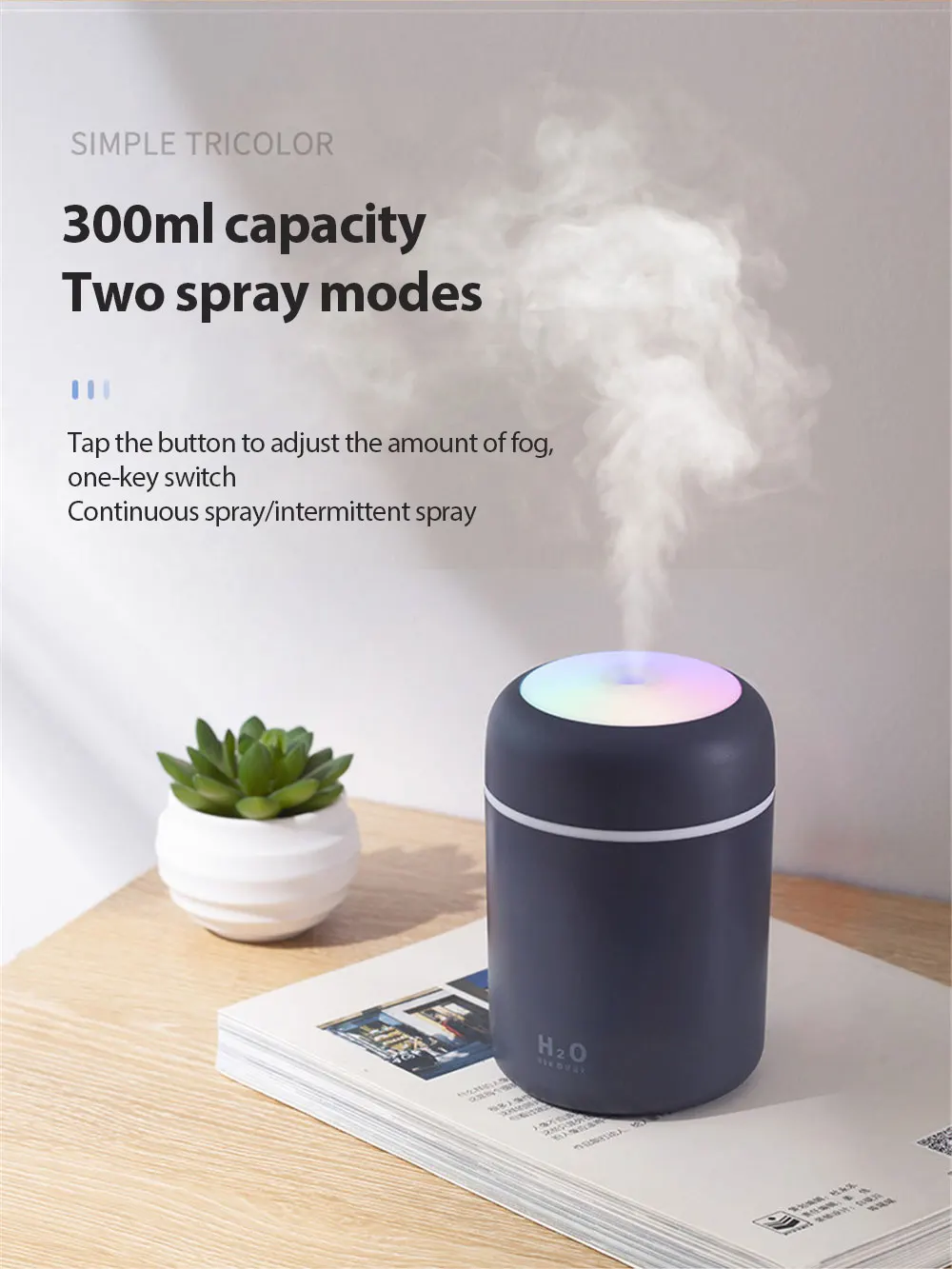 300ml Air Humidifier Portable Ultrasonic Colorful Light H2O Aroma Diffuser Cool Mist For Car Bedroom Home Purifier Humificador