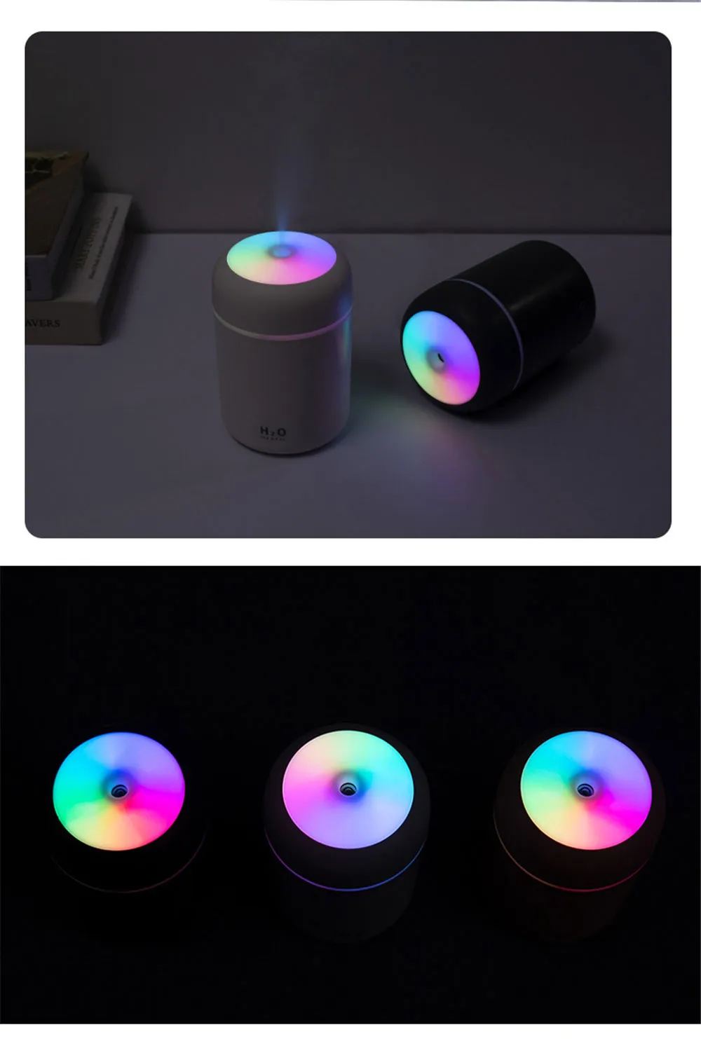 300ml Air Humidifier Portable Ultrasonic Colorful Light H2O Aroma Diffuser Cool Mist For Car Bedroom Home Purifier Humificador