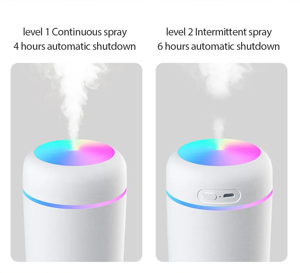 300ml Air Humidifier Portable Ultrasonic Colorful Light H2O Aroma Diffuser Cool Mist For Car Bedroom Home Purifier Humificador