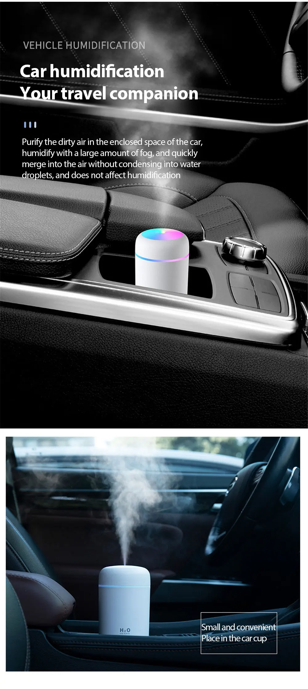 300ml Air Humidifier Portable Ultrasonic Colorful Light H2O Aroma Diffuser Cool Mist For Car Bedroom Home Purifier Humificador