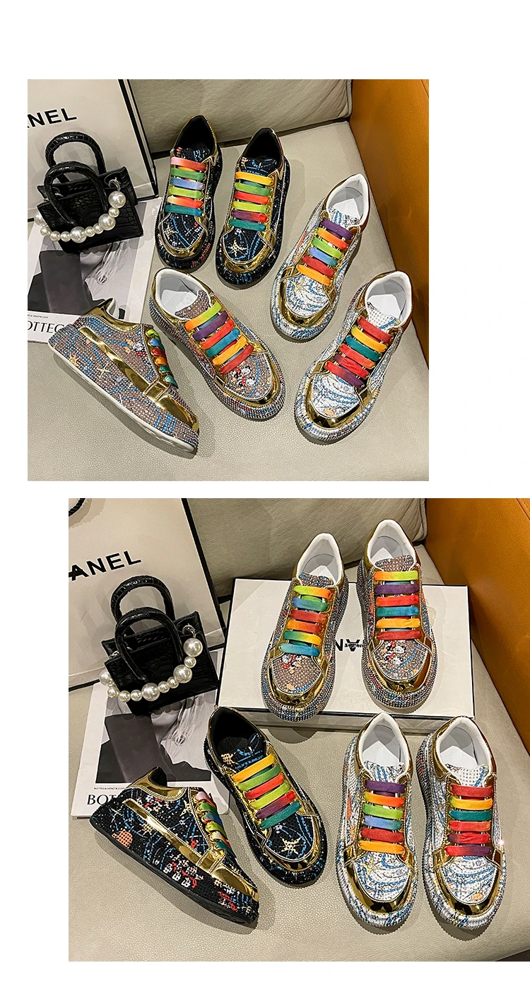 Top Quality Sneakers Women Skate Canvas Shoes 2023 Rhinestone Women Loafers Platform Fashion Shiny Women's Casual Shoes Big Size