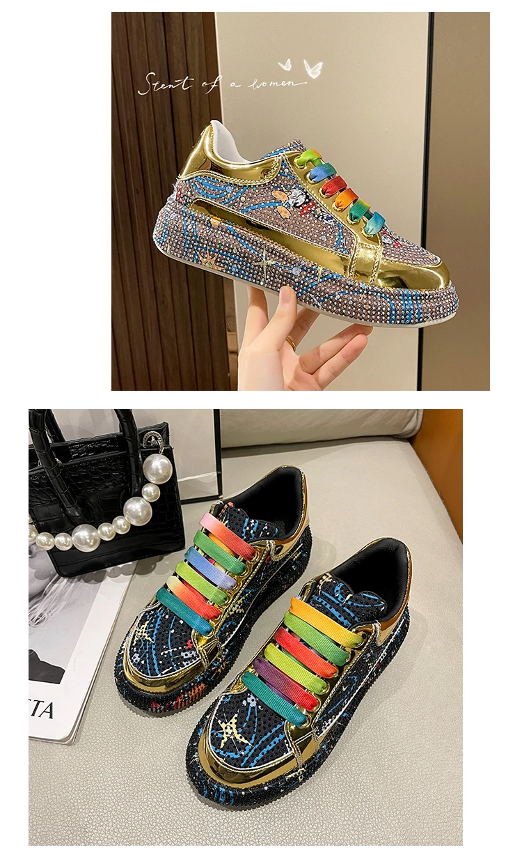 Top Quality Sneakers Women Skate Canvas Shoes 2023 Rhinestone Women Loafers Platform Fashion Shiny Women's Casual Shoes Big Size