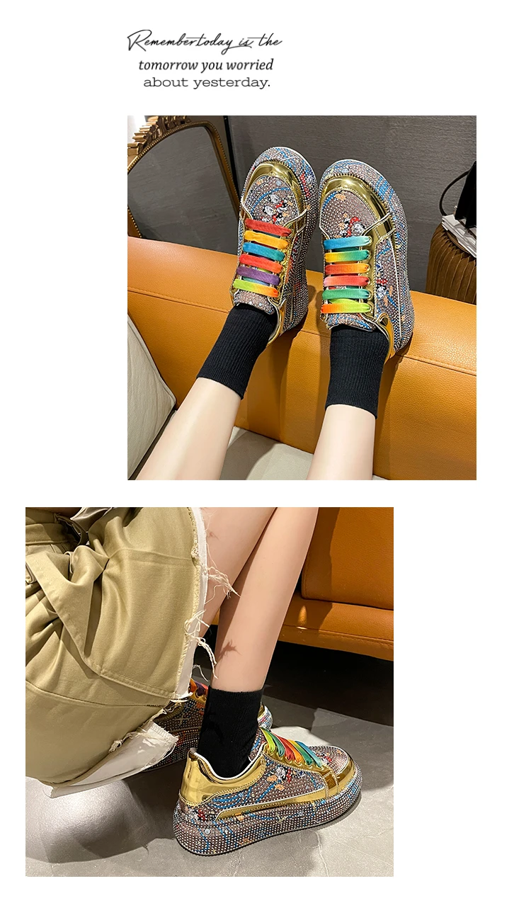 Top Quality Sneakers Women Skate Canvas Shoes 2023 Rhinestone Women Loafers Platform Fashion Shiny Women's Casual Shoes Big Size