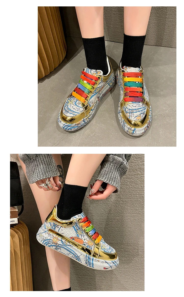 Top Quality Sneakers Women Skate Canvas Shoes 2023 Rhinestone Women Loafers Platform Fashion Shiny Women's Casual Shoes Big Size