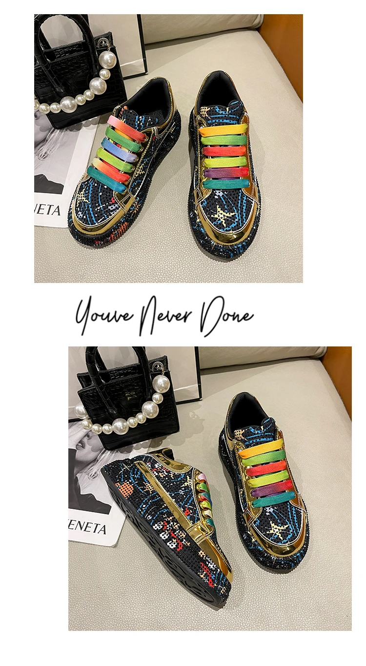 Top Quality Sneakers Women Skate Canvas Shoes 2023 Rhinestone Women Loafers Platform Fashion Shiny Women's Casual Shoes Big Size