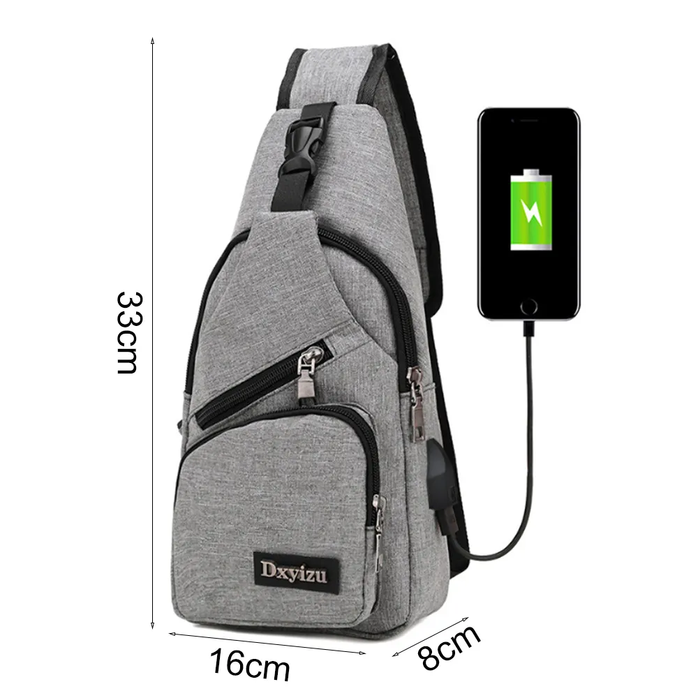 Men Anti Theft Chest Bag Shoulder Bags Short Trip Bags Men'S Leather Sling Pack Usb Charging Crossbody Travel Hiking Package