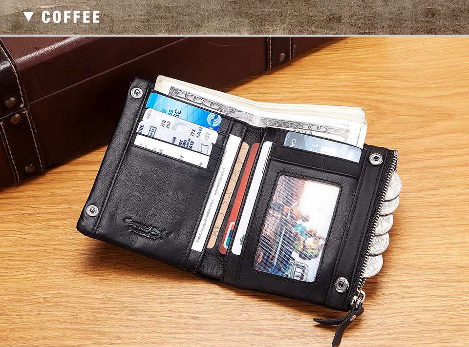 Top Quality Genuine Cow Leather Wallet Men Hasp Design Short Purse With Passport Photo Holder For Male Clutch Wallets Engraving