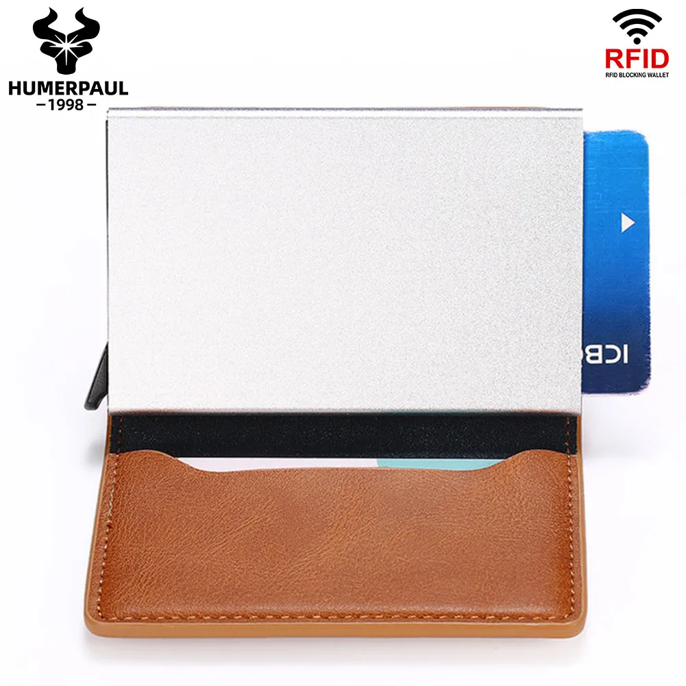 Aluminum RFID Bank Card Holder Slim Men Pop Up Smart Card Wallets Minimalist Male Walet with Money Clip Luxury Business Bag