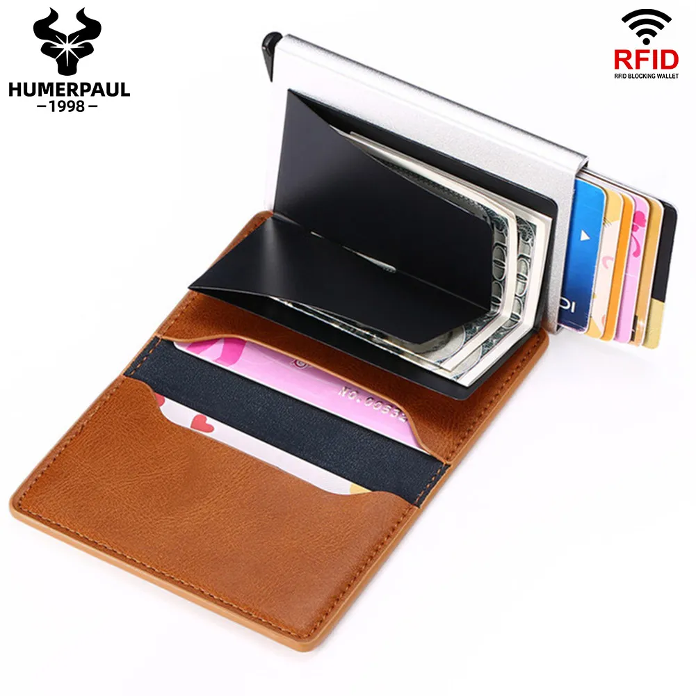 Aluminum RFID Bank Card Holder Slim Men Pop Up Smart Card Wallets Minimalist Male Walet with Money Clip Luxury Business Bag