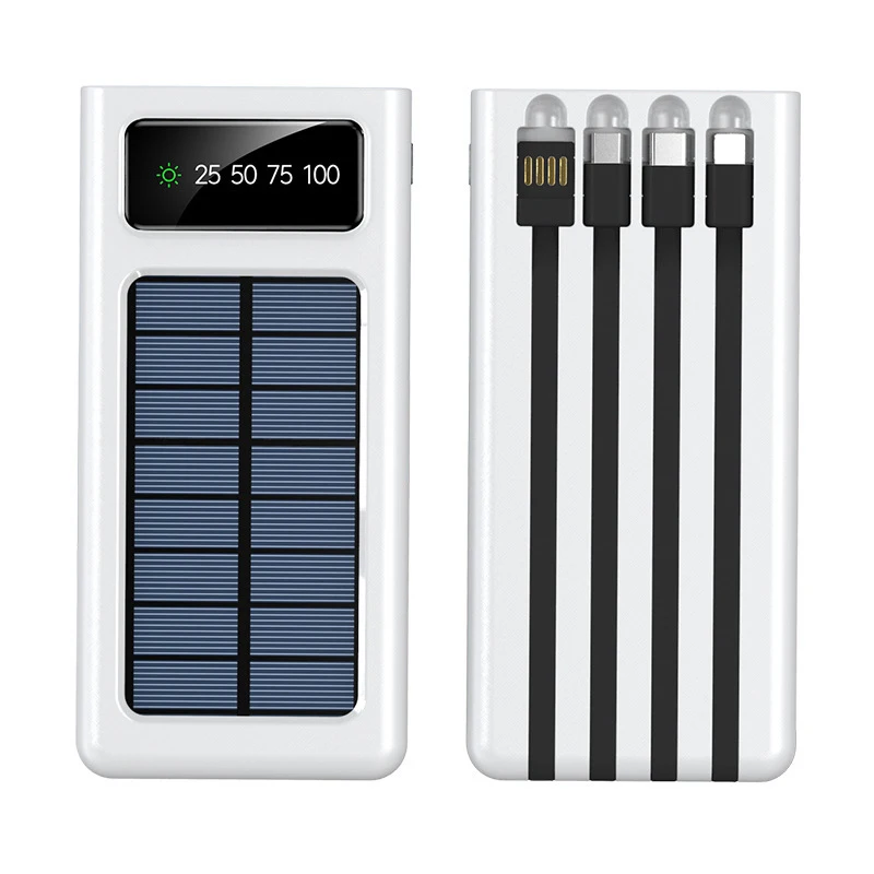Solar Power Bank Built Cables 80000mAh Solar Charger 2 USB Ports External Charger Powerbank With LED Light For Xiaomi iphone