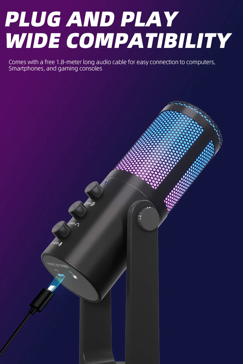 LEETA USB Microphone Studio Professional Condenser Microphone for PC Computer Recording Streaming Gaming Singing Mic
