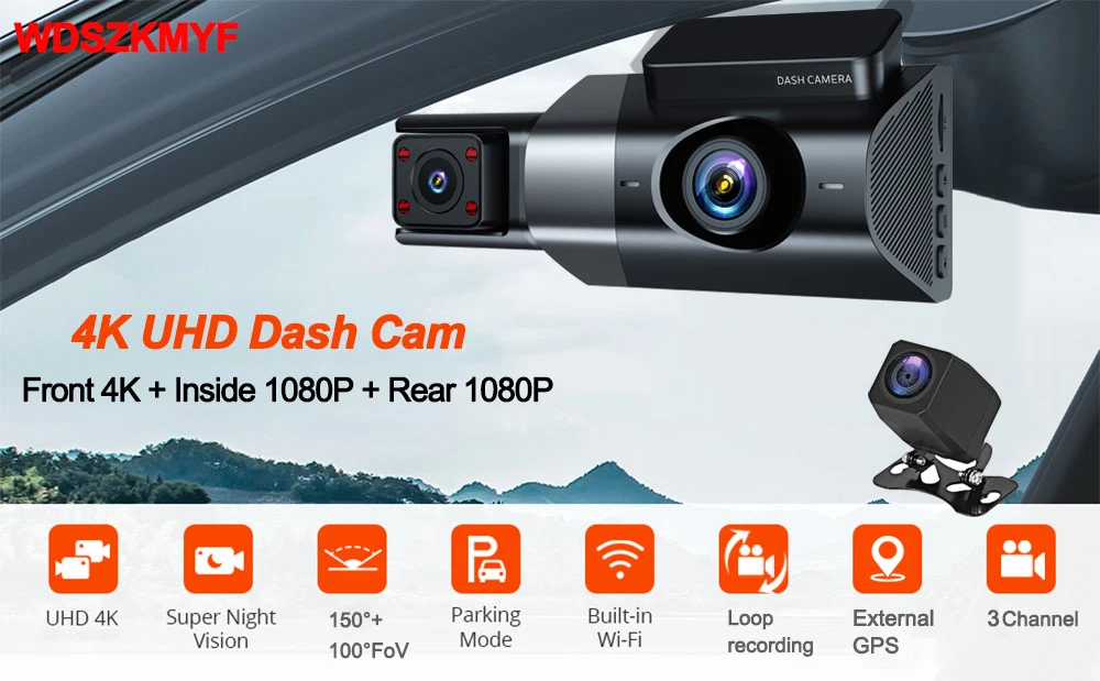 4K Car Dvr in the Car GPS 3Lens Dash Cam for Cars WIFI Video Recorder Rear View Camera for Vehicle Night Vision Car Assecories