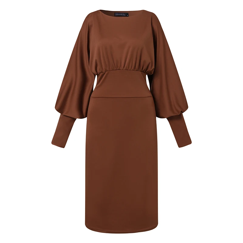 Elegant Women Pencil Dress Autumn Long Lantern Sleeve Bodycorn Sundress Stylish Solid Work OL Knee-length Vestidos Kaftan