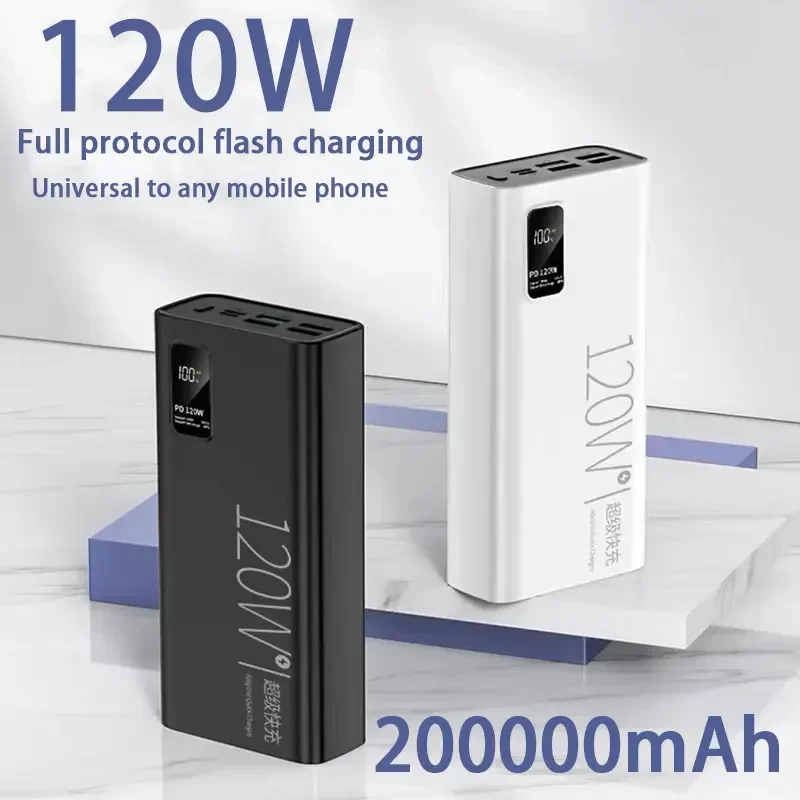 200000 mAh Power Bank 120W Super Fast Charging 100% Sufficient Capacity Portable Battery Charger For iPhone Xiaomi Huawei