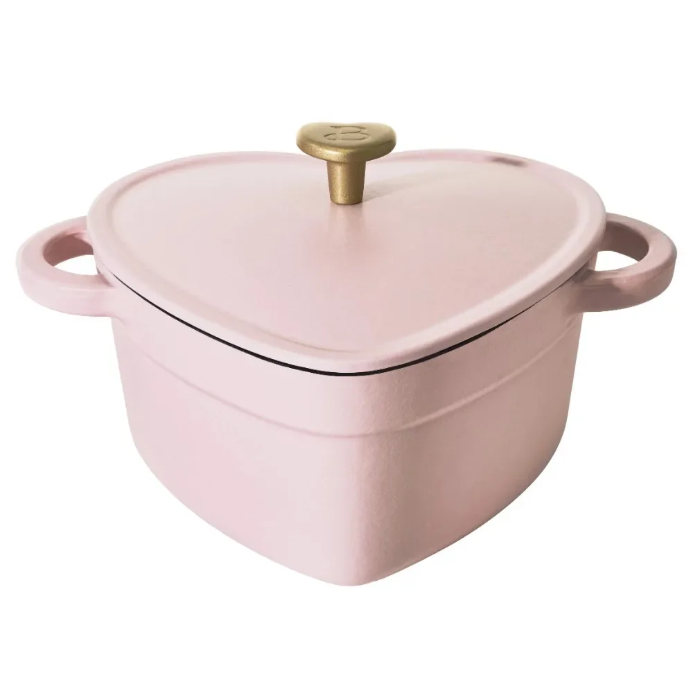 Beautiful 2QT Cast Iron Heart Dutch Oven, Pink Champagne by Drew Barrymore  pots and pans set  cookware  cauldron