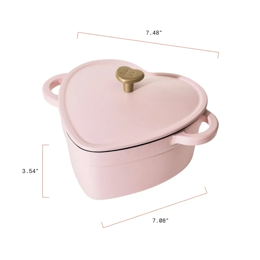 Beautiful 2QT Cast Iron Heart Dutch Oven, Pink Champagne by Drew Barrymore  pots and pans set  cookware  cauldron