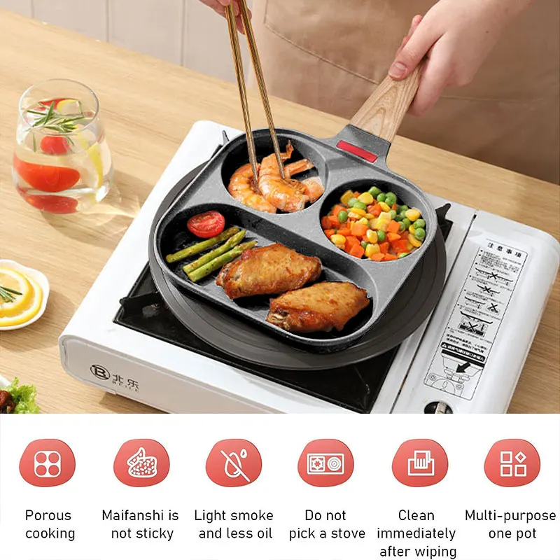 3 in 1 Kitchen Frying Pot Pan Thickened Omelet Pan Nonstick Egg Pancake Hamburg Steak Cooking Pan Breakfast Maker Cookware Pan