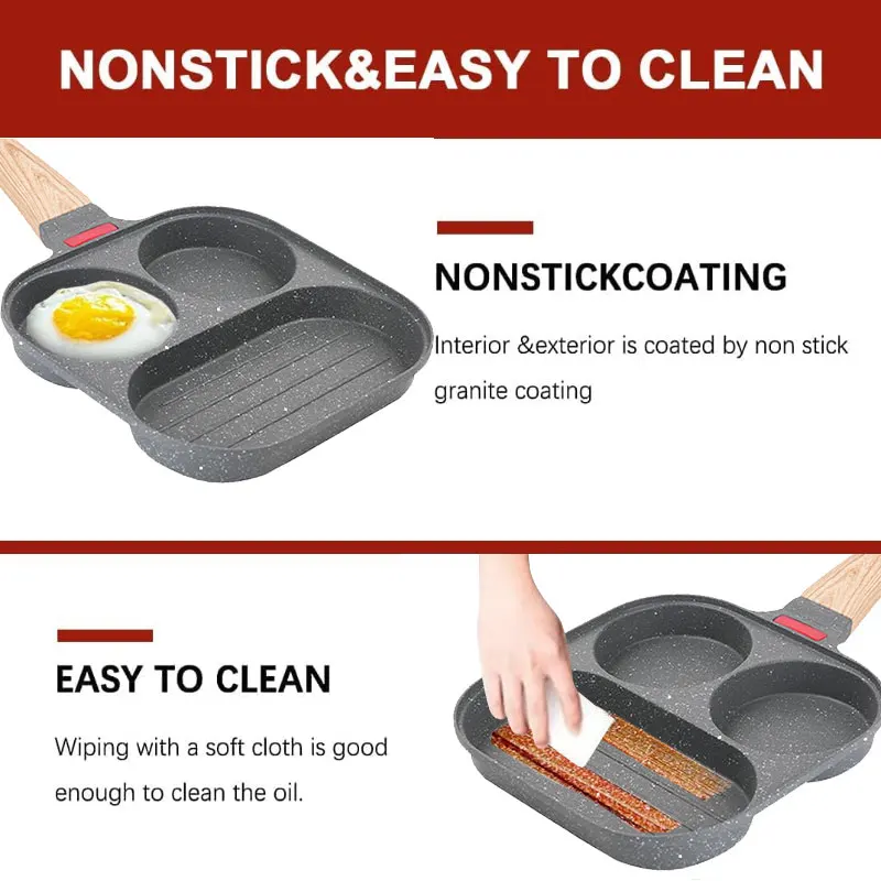 3 in 1 Kitchen Frying Pot Pan Thickened Omelet Pan Nonstick Egg Pancake Hamburg Steak Cooking Pan Breakfast Maker Cookware Pan