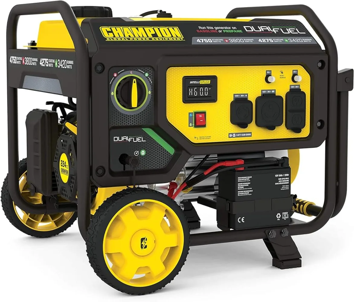 Champion Power Equipment 201052 4750/3800-Watt Dual Fuel Portable Generator with Electric Start, Wheel Kit