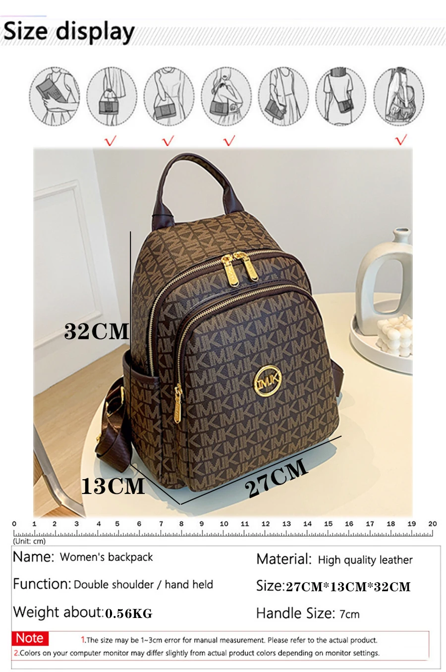 Luxury Women's Designer Brand Backpack Popular Letter Printing Decorative Backpacks High Quality PU Knapsack Sac A Dos SchoolBag