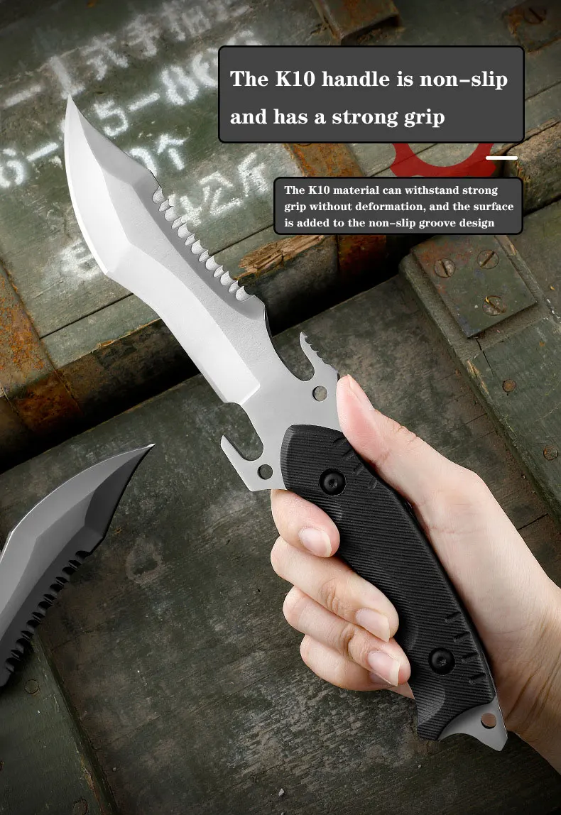 Straight Knife Outdoor Knife Portable Carry Pocket Knife Military Knife Field Hunting Tactical High Hardness Survival Knife