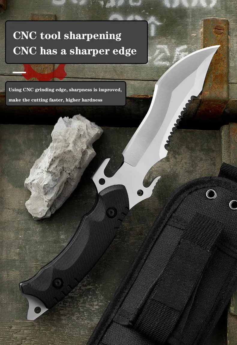 Straight Knife Outdoor Knife Portable Carry Pocket Knife Military Knife Field Hunting Tactical High Hardness Survival Knife