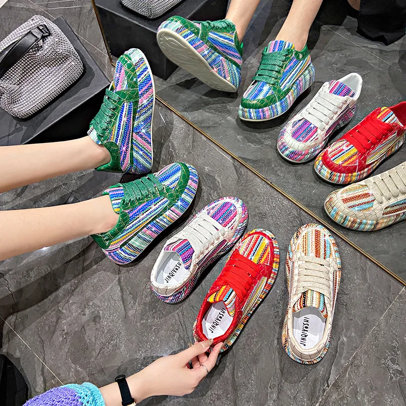 Colorful Diamond Fashion Sports Shoes Women New Autumn Winter Trend Rhinestone Decorative Flat Shoes Banquet Street Casual Shoes