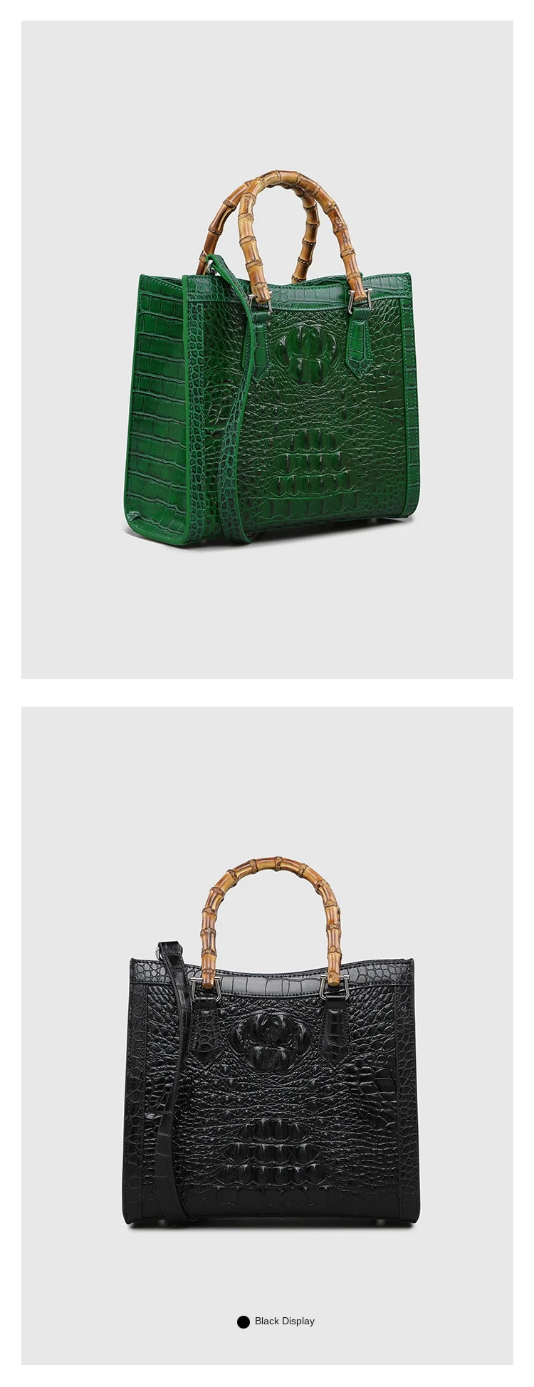 Crocodile Pattern Leather Women Handbags Bamboo Handle Bag Luxury Fashion Lady Square Shoulder Messenger Bags Mom Tide 2023 New