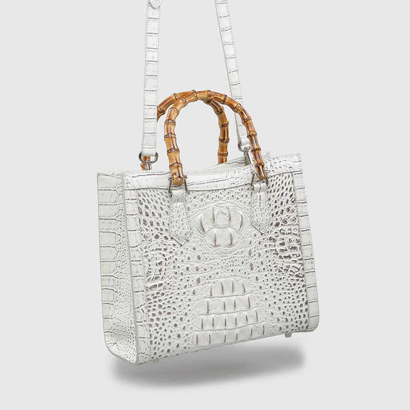 Crocodile Pattern Leather Women Handbags Bamboo Handle Bag Luxury Fashion Lady Square Shoulder Messenger Bags Mom Tide 2023 New