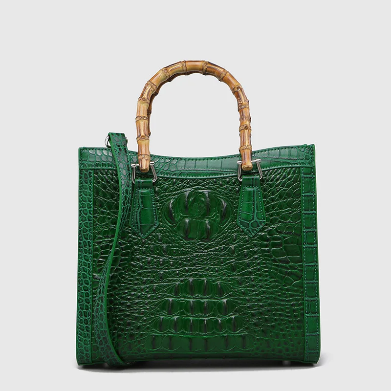 Crocodile Pattern Leather Women Handbags Bamboo Handle Bag Luxury Fashion Lady Square Shoulder Messenger Bags Mom Tide 2023 New