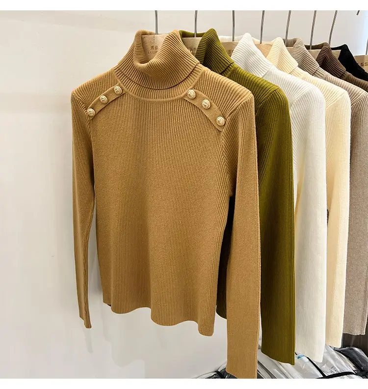 2024 Autumn and Winter New Cashmere Sweater Women's Turtleneck Long sleeved Knit Pullover Slim Cashmere Sweater