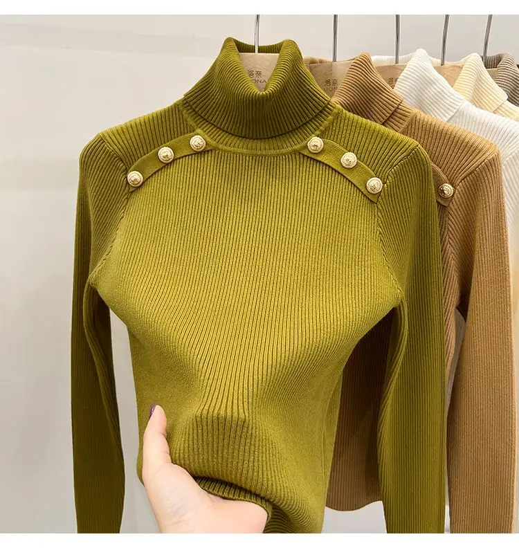 2024 Autumn and Winter New Cashmere Sweater Women's Turtleneck Long sleeved Knit Pullover Slim Cashmere Sweater