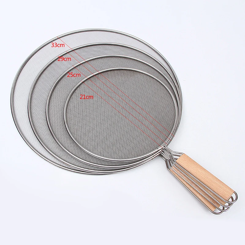 Stainless Splatter Screen Mesh Pot Cover Silver Oil Frying Pan Lid With Wooden Handle Cooking Kitchen Tools Accessories 2024