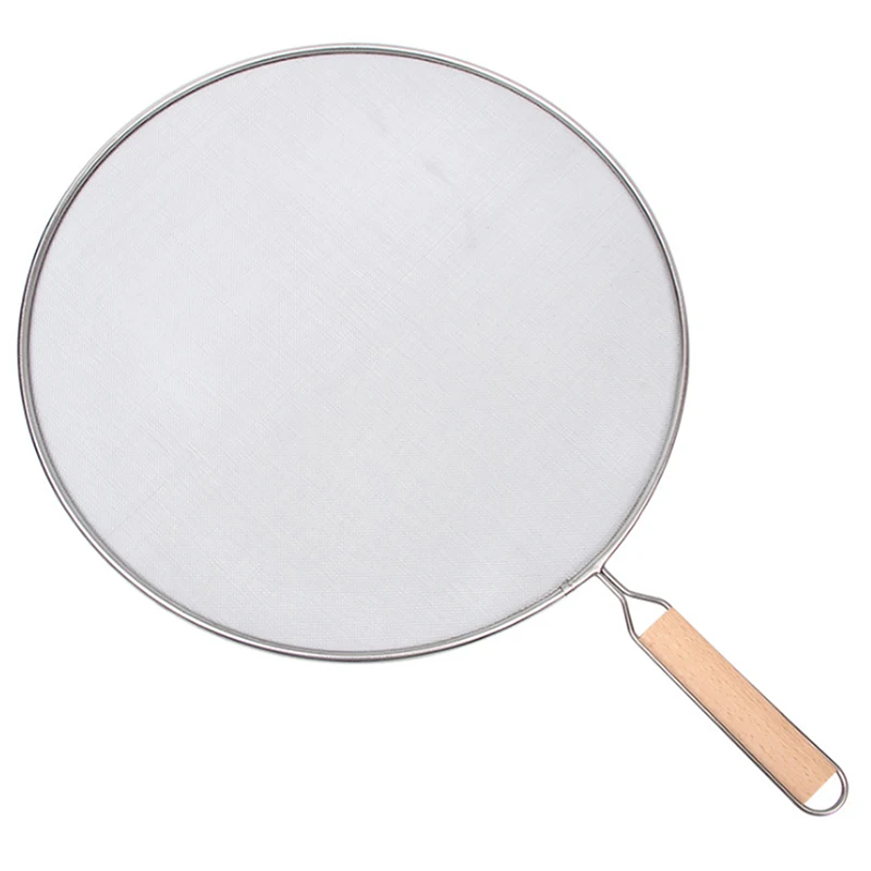 Stainless Splatter Screen Mesh Pot Cover Silver Oil Frying Pan Lid With Wooden Handle Cooking Kitchen Tools Accessories 2024