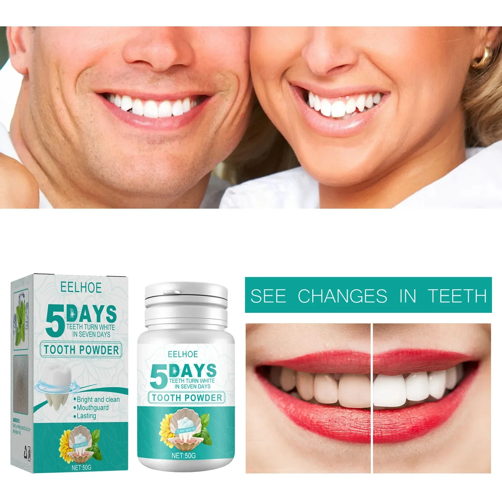 5 Days Teeth Whitening Toothpaste Remove Plaque Stains Powder Deep Cleaning Oral Hygiene Fresh Breath Brightening Tooth Care 50g