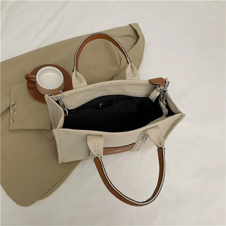 Female Fashion Canvas Crossbody Bag Women Senior Retro High Capacity Shoulder Bag Ladies Exquisite Versatile Shopping Travel Bag