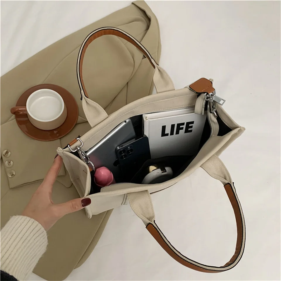 Female Fashion Canvas Crossbody Bag Women Senior Retro High Capacity Shoulder Bag Ladies Exquisite Versatile Shopping Travel Bag