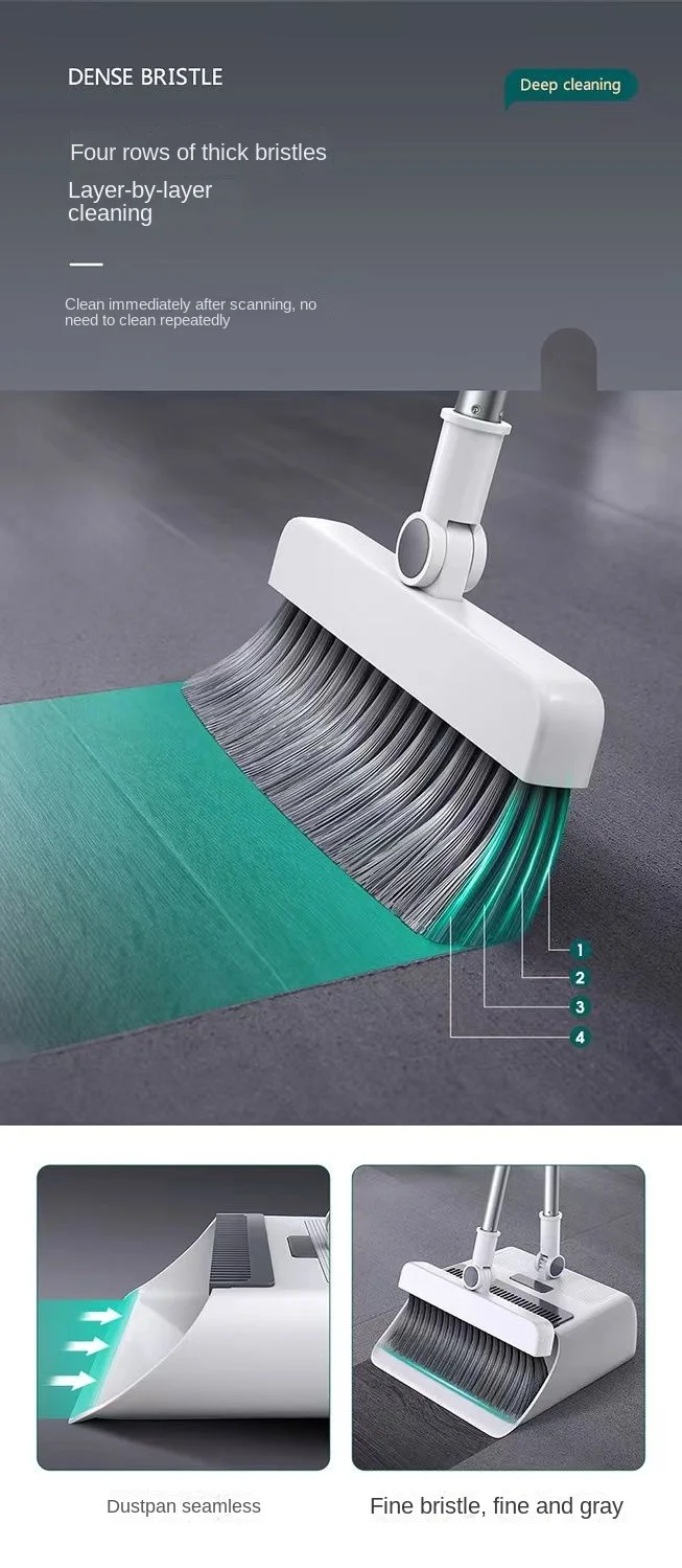 Thickened Broom Dustpan Floor Brush Set Indoor Non-stick Hair Broom Long Handle Broom With Stand Up Dustpan Combo Set