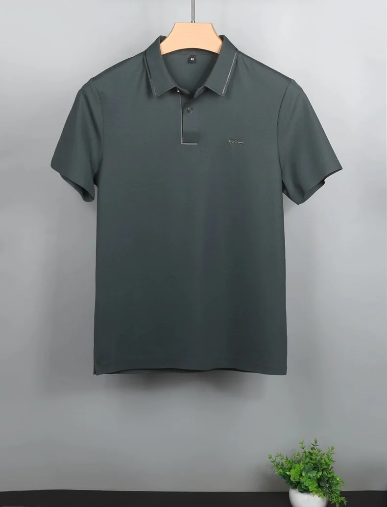 Premium Ice Silk Breathable POLO Shirt Men's Short Sleeve T-shirt Summer Fashion Brand Embroidery Paul Shirt Men's Luxury Top