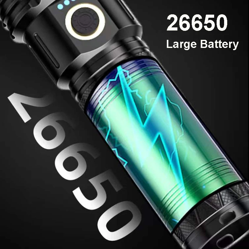 Laser Wick Flashlights USB Charging Super Powerful Tactical Torch With Powerbank Telescopic Zoom 26650 For Camping