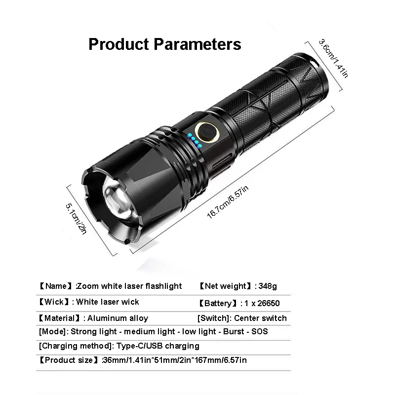 Laser Wick Flashlights USB Charging Super Powerful Tactical Torch With Powerbank Telescopic Zoom 26650 For Camping