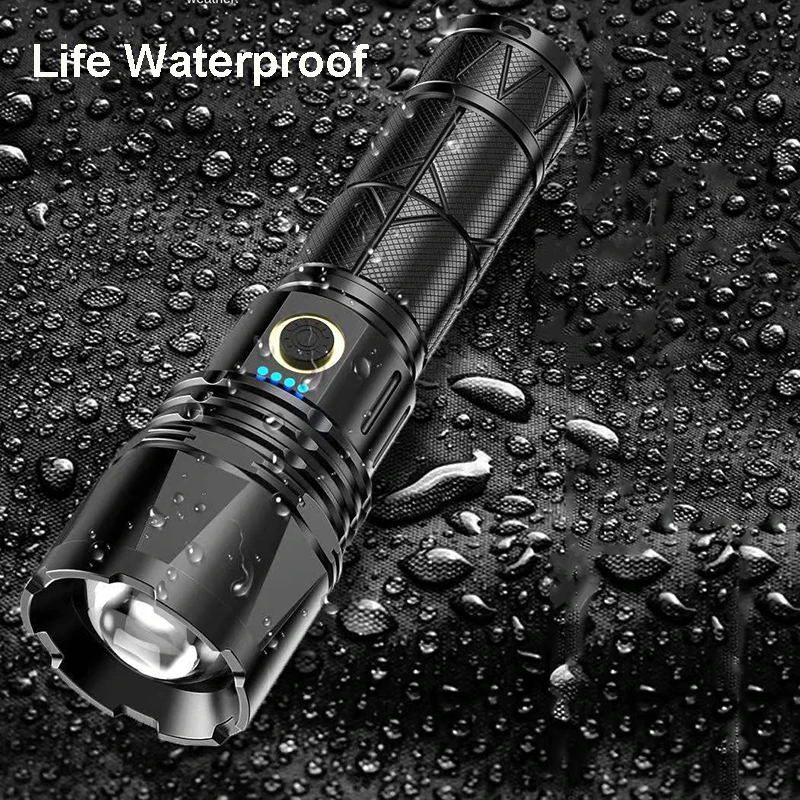 Laser Wick Flashlights USB Charging Super Powerful Tactical Torch With Powerbank Telescopic Zoom 26650 For Camping