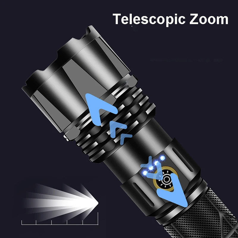 Laser Wick Flashlights USB Charging Super Powerful Tactical Torch With Powerbank Telescopic Zoom 26650 For Camping