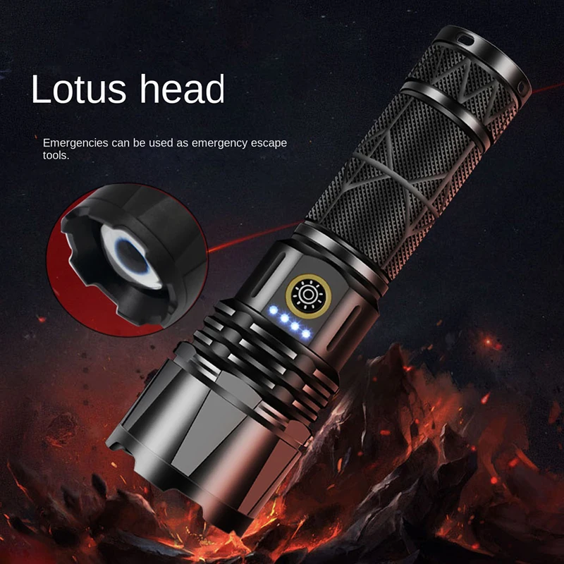 Laser Wick Flashlights USB Charging Super Powerful Tactical Torch With Powerbank Telescopic Zoom 26650 For Camping