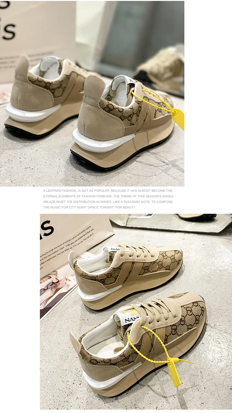 Fashion platform casual sneakers brown women's shoes