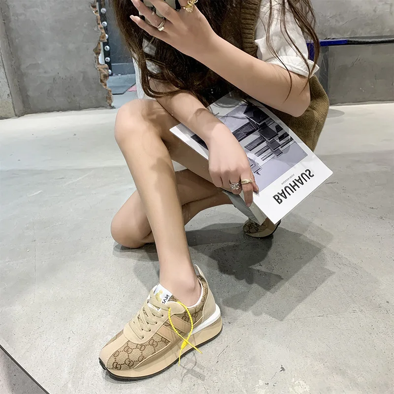 Fashion platform casual sneakers brown women's shoes