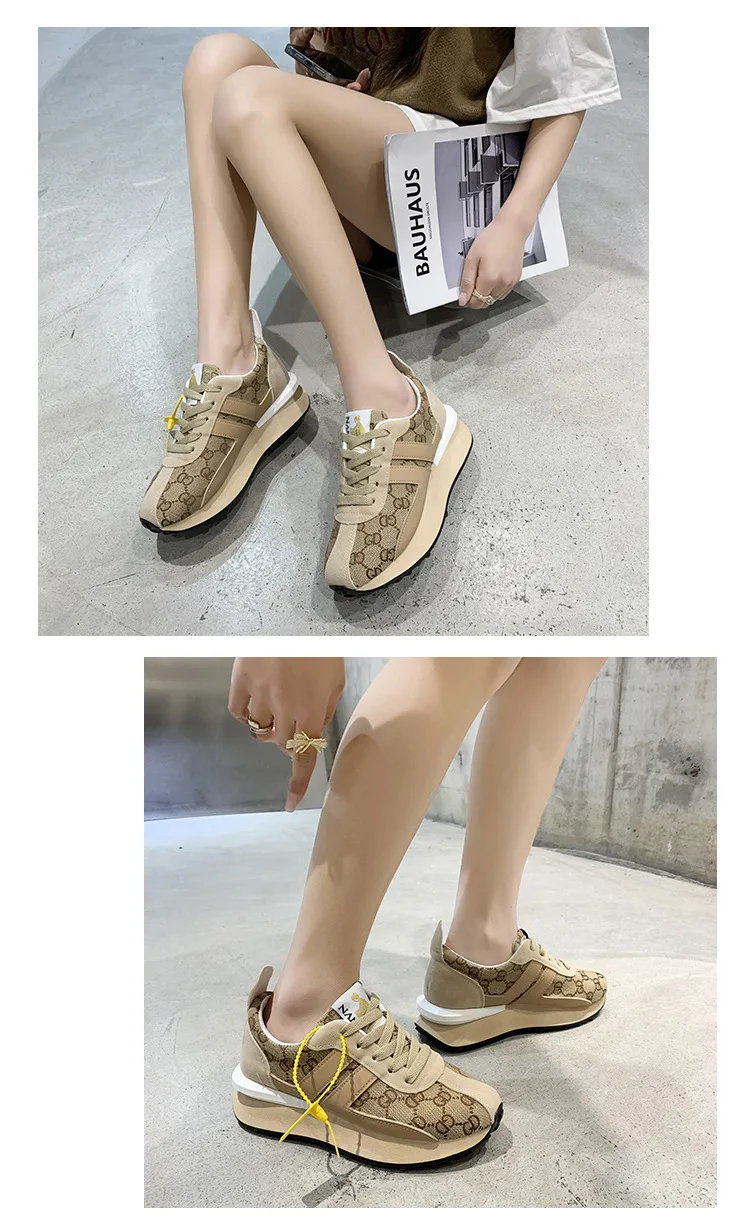 Fashion platform casual sneakers brown women's shoes