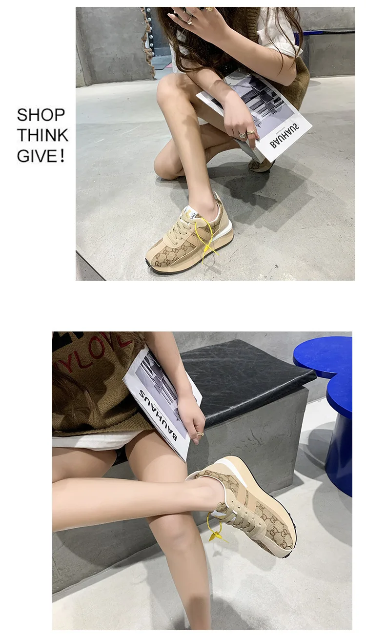 Fashion platform casual sneakers brown women's shoes